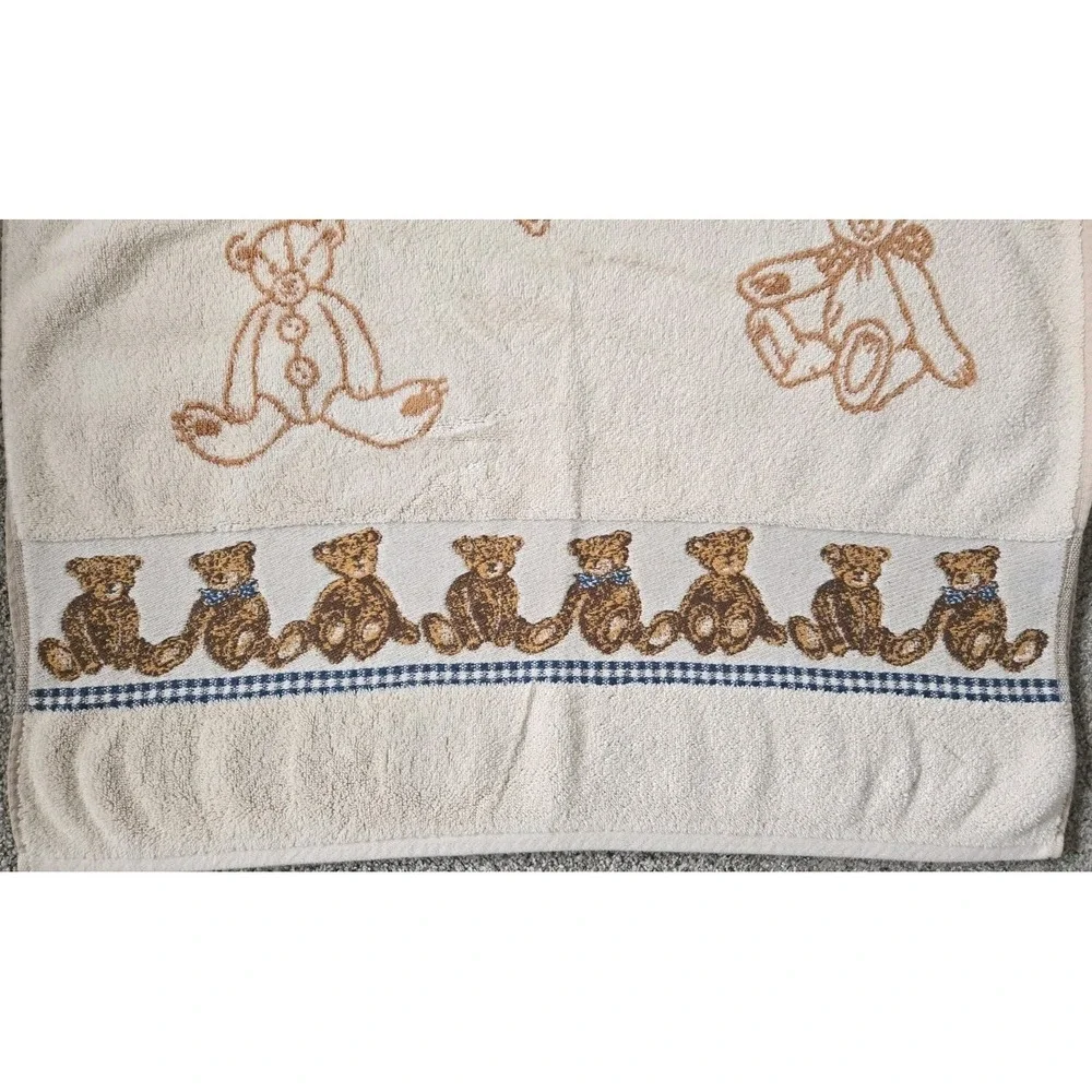 Vintage 90s Teddy Bear Reversible Bath Towel Heavy Jacquard Plush Cotton